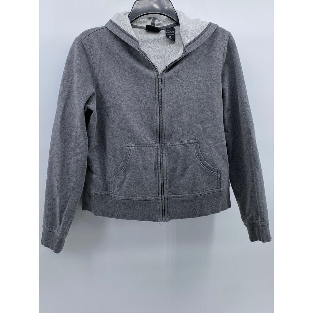 NY JEANS By New York & Company Women’s Gray Zip-Up Hooded Cropped Sweater SZ M